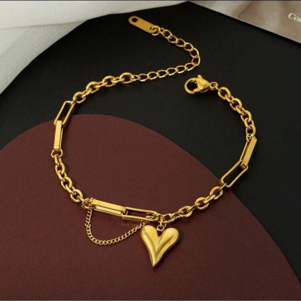 Gold 18k Gold Plated Heart Chain Bracelet